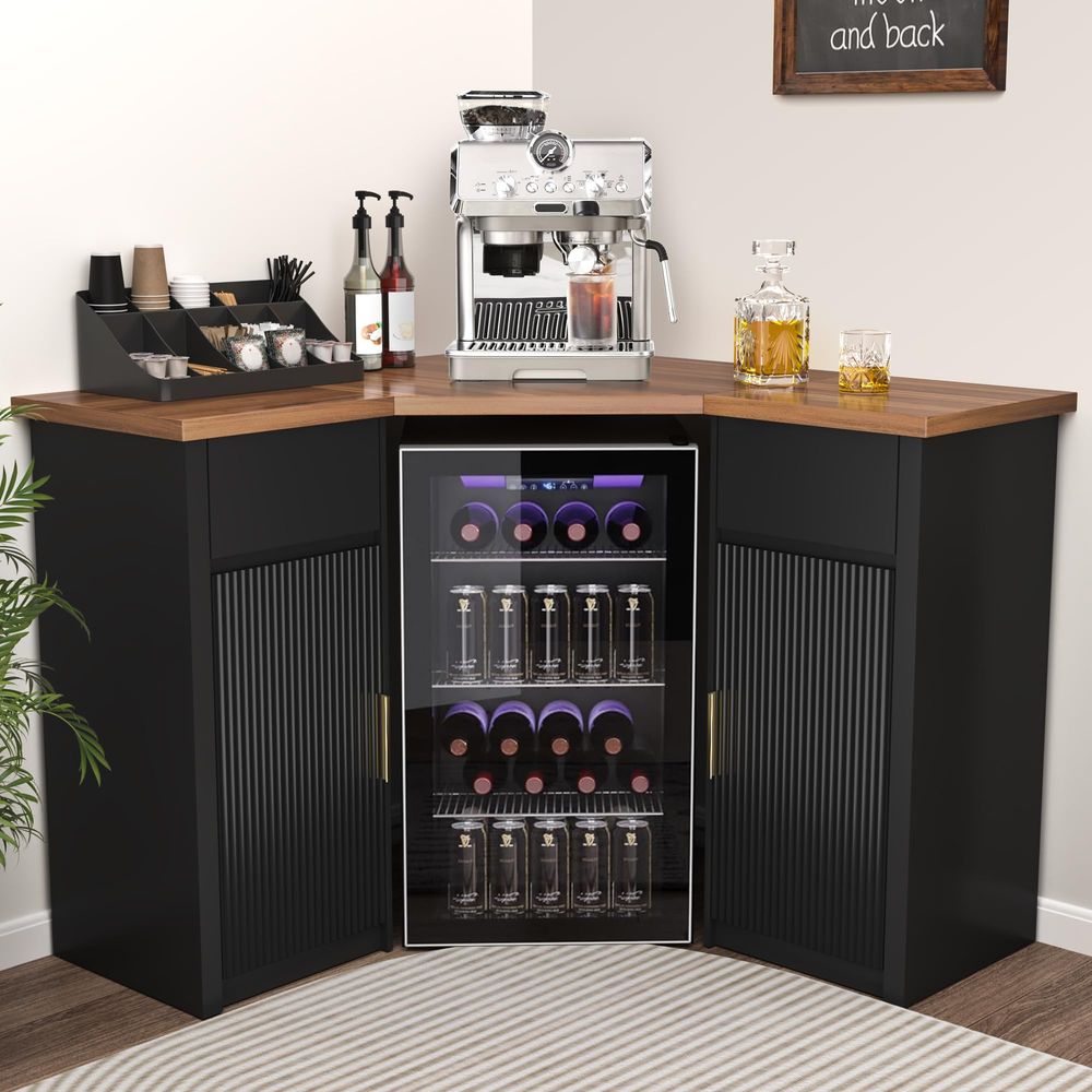 Home & Hotel Textiles Private Limited - Corner Bar Cabinet with Fridge Space,