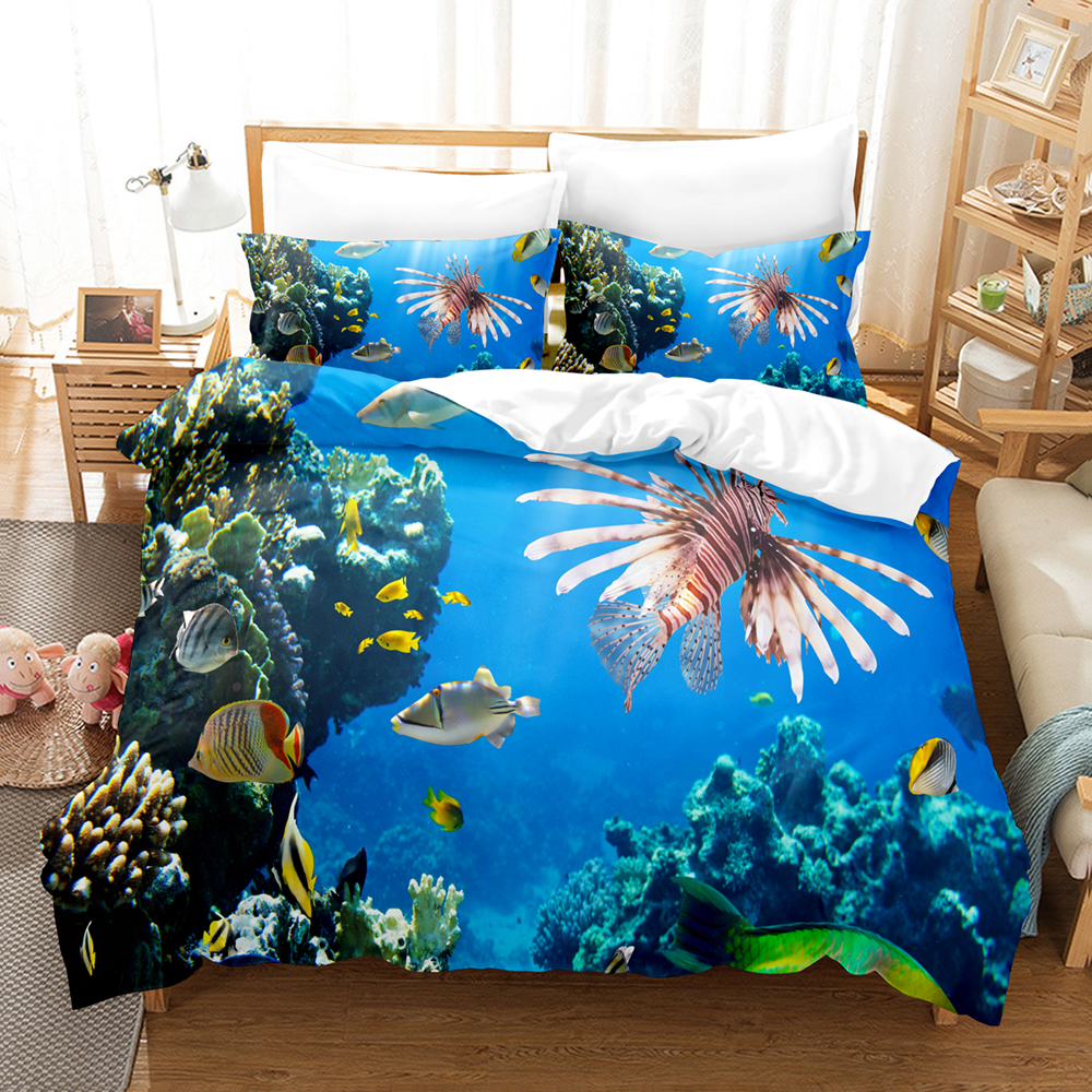 Linen Duvet Cover - 3D Print Undersea World Bed Linen