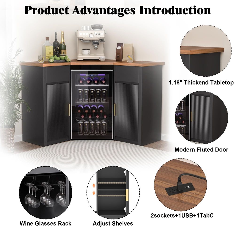 Corner Bar Cabinet with Fridge - Home & Hotel Textiles Private Limited reseña y precio