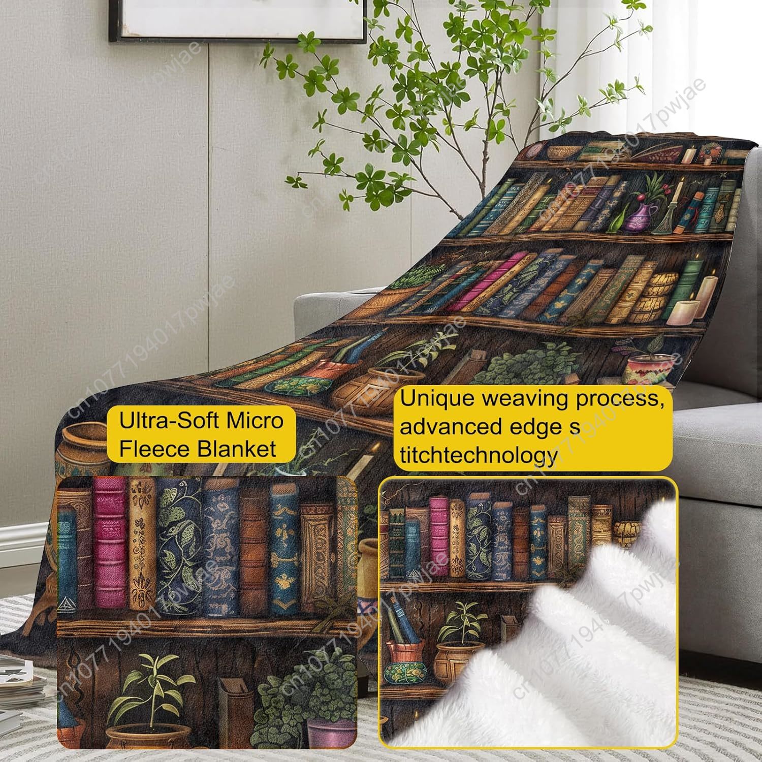 Vintage Bookshelf Blanket Read - Vintage Home Textiles reseña y precio
