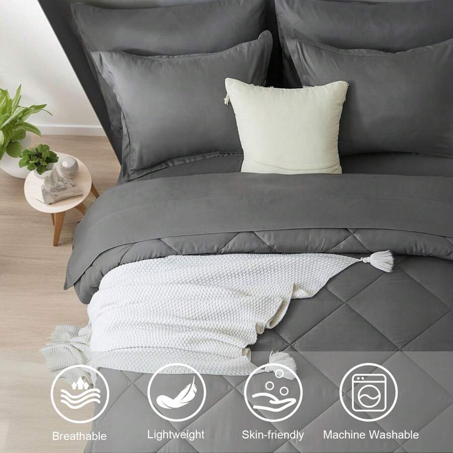 5/7 Piece Solid Color Bed Comf - Quilt Cotton Summer reseña y precio