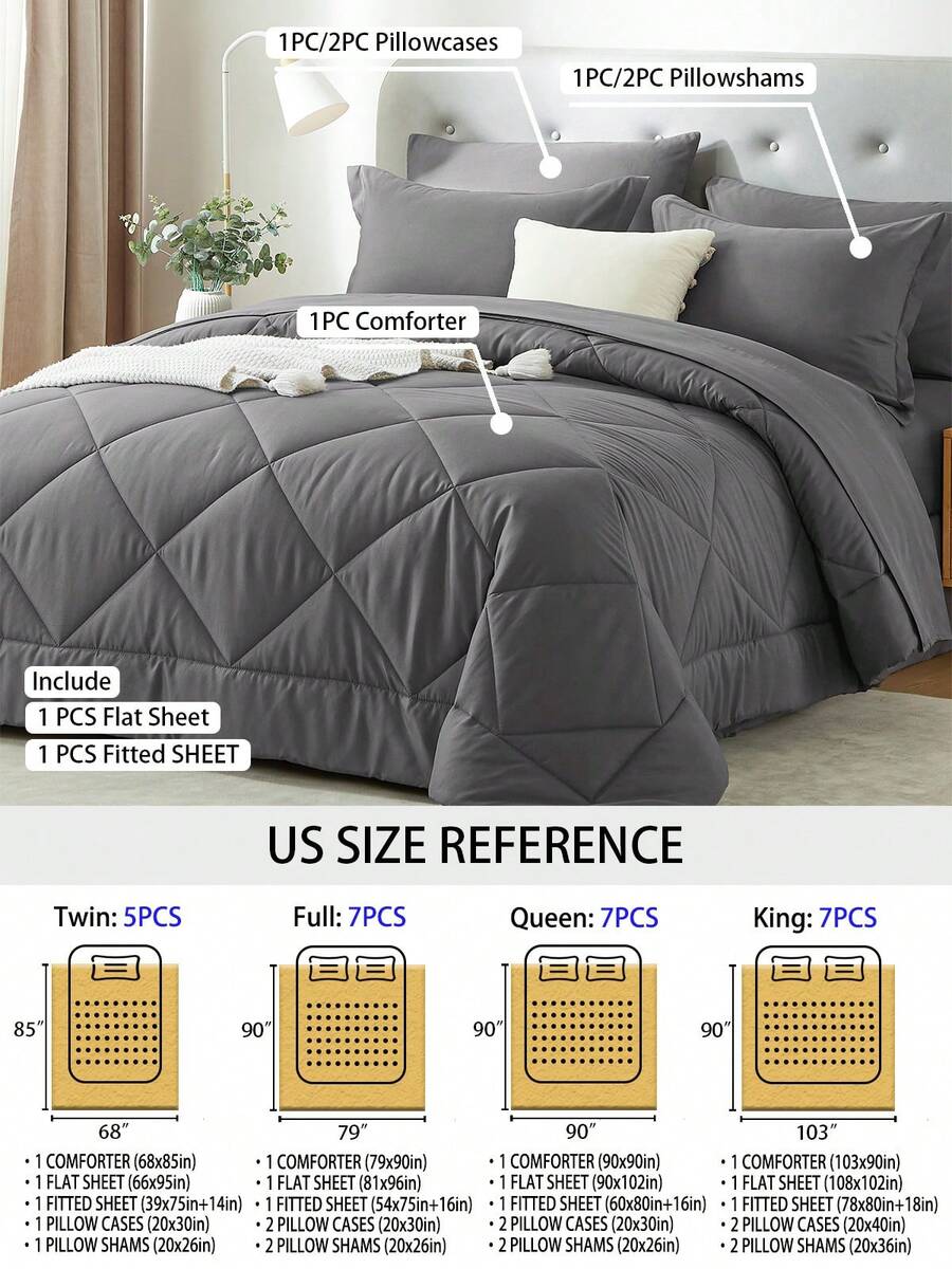 5/7 Piece Solid Color Bed Comf - Quilt Cotton Summer reseña y precio