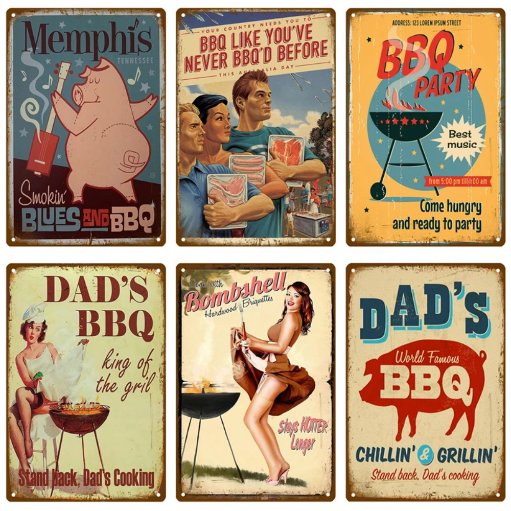 Retro BBQ Sign - Vintage Wall  - Vintage Home Textiles reseña y precio