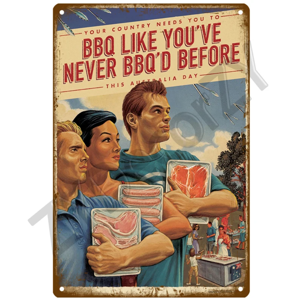 Retro BBQ Sign - Vintage Wall  - Vintage Home Textiles reseña y precio